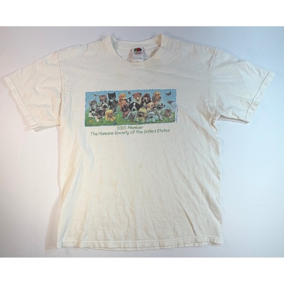 Vintage 2005 Humane Society Member T-Shirt Fruit of the Loom White L Cats Dog